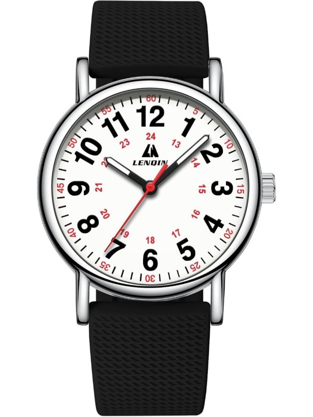 Women's Black White Leather Strap Analog Quartz Luminous Dial Waterproof Watch